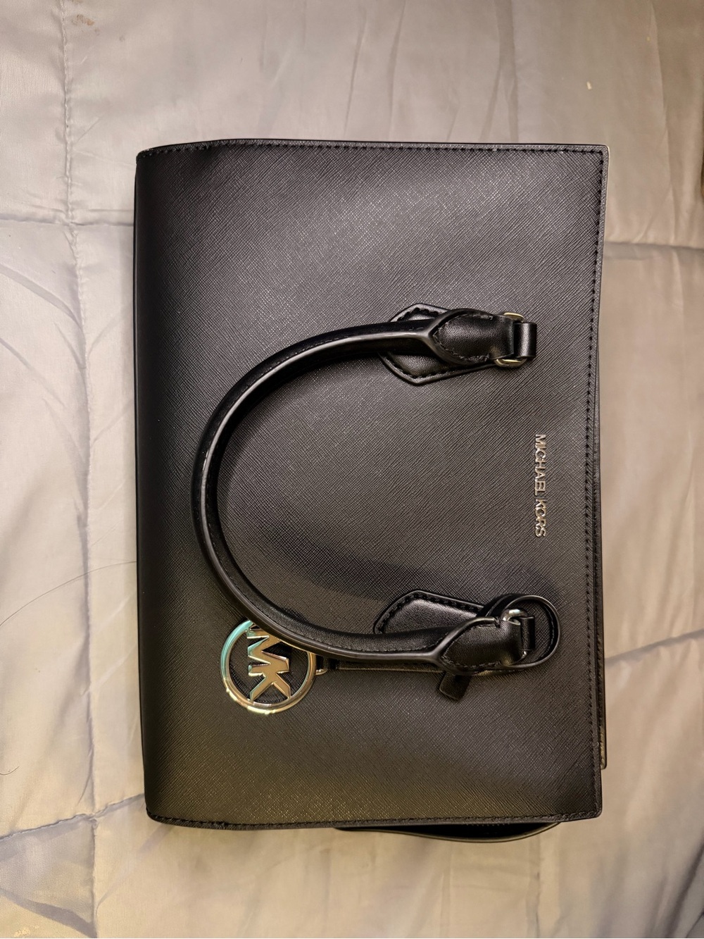 Michael Kors Black Saffiano Leather Tote with Logo Charm